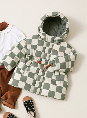宝宝羽绒服中长款加厚冬季新款男童小童儿童羽绒服格子22919