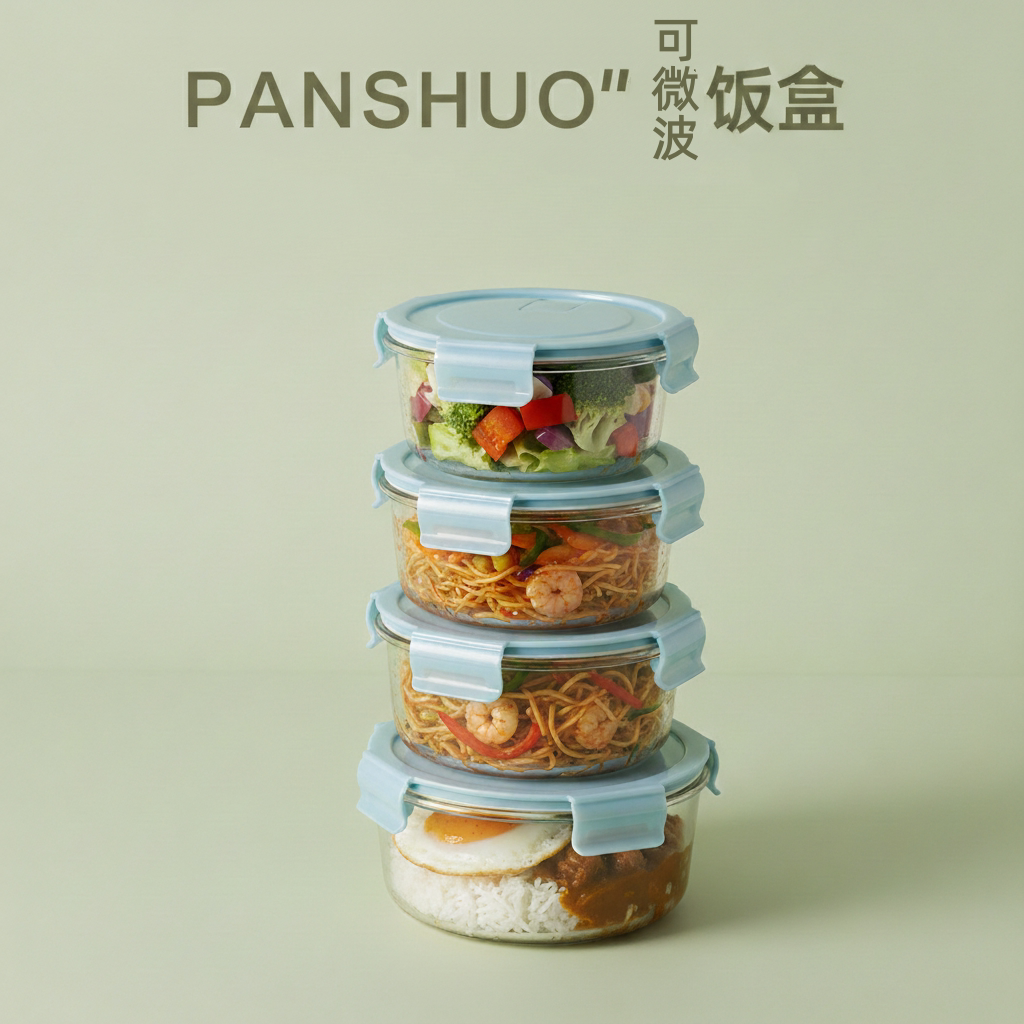 高硼硅玻璃保鲜盒圆形密封盒微波炉蒸煮可冷藏多用途食品容器带饭