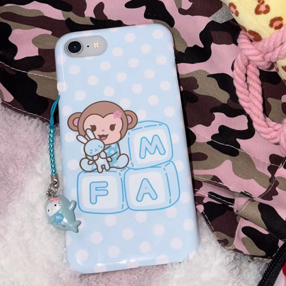 可爱卡通波点小猴子iPhone16promax软壳17苹果15适用13手机壳11男女14菲林保护套12全包13氛围感15