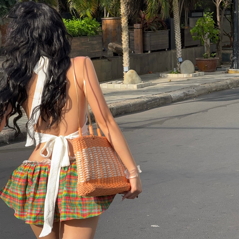 Spicy Girl Style Sexy Off-Shoulder Halter Neck Asymmetrical Camisole for Women with a Unique Design, Backless Tie-Up Short Outerwear Top