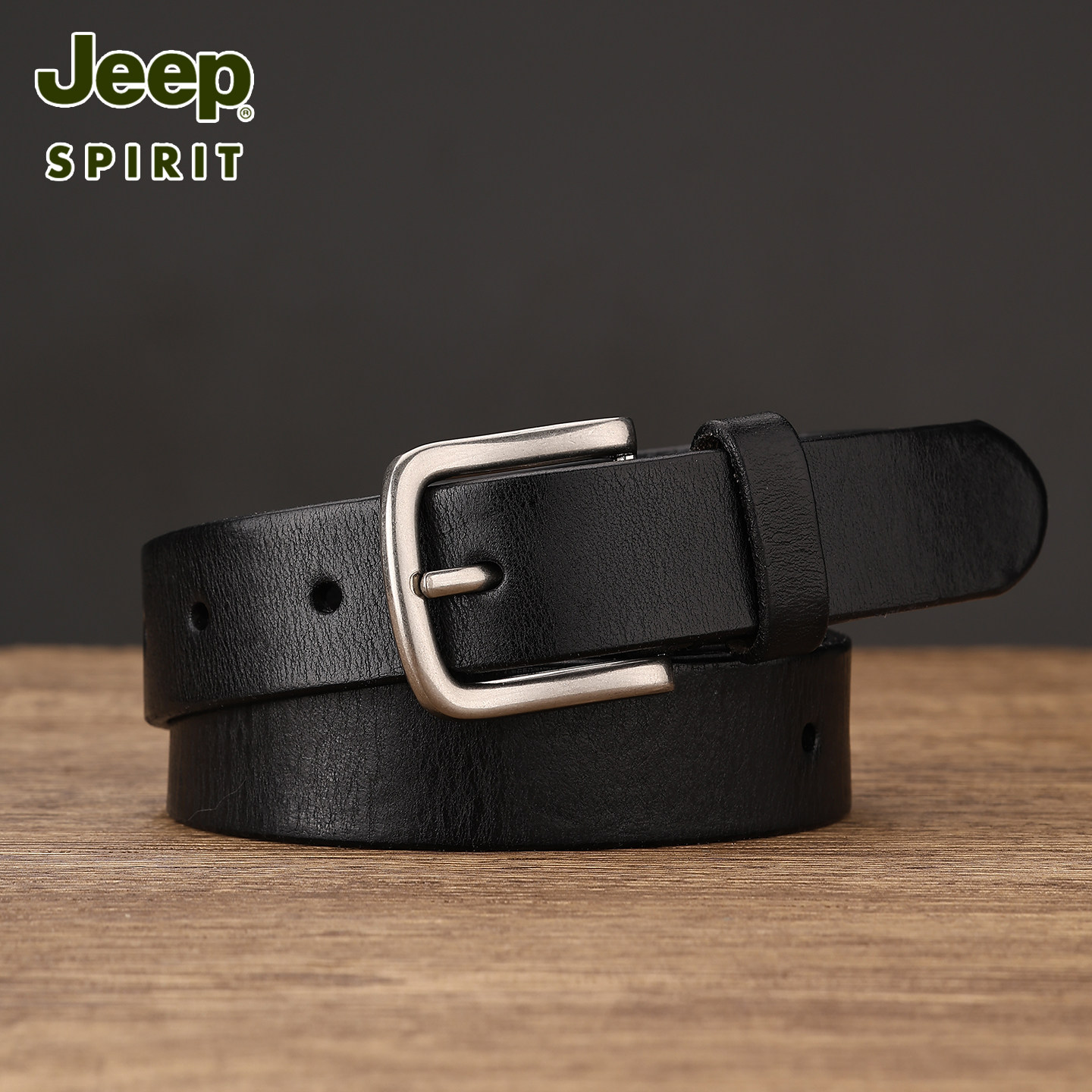 Jeep吉普头层牛皮针扣细腰带