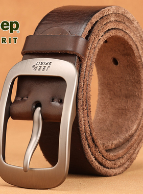 Jeep吉普头层纯牛皮腰带男休闲手工皮带男真皮针扣正品复古裤带潮