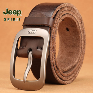 Jeep吉普头层纯牛皮腰带男休闲手工皮带男真皮针扣正品复古裤带潮