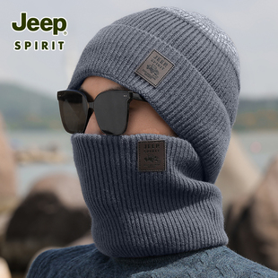 JEEP中老年帽子男款冬季老人保暖爸爸爷爷加绒加厚护耳针织毛线帽