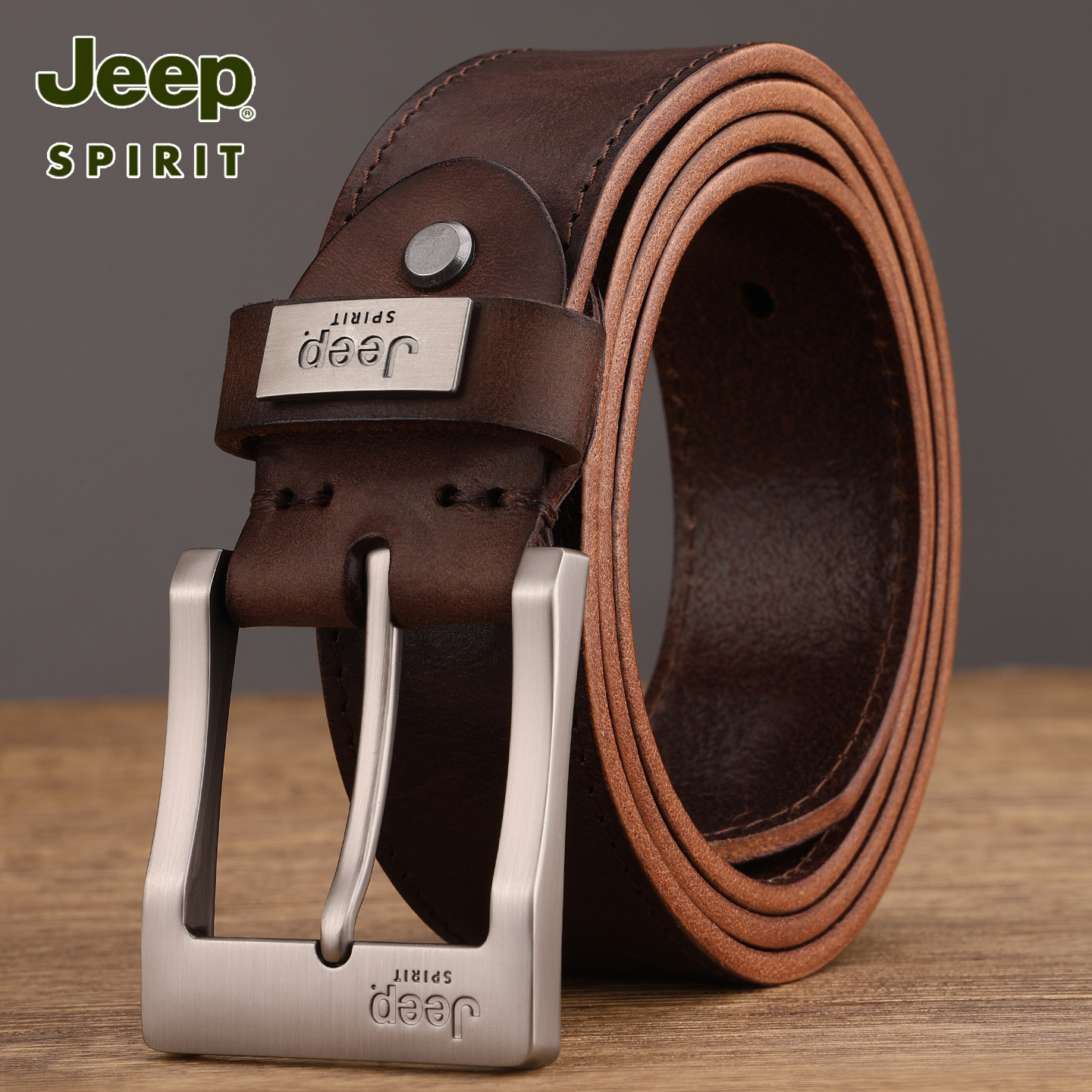 【头层牛皮】Jeep吉普男士真皮腰带复古风针扣皮带纯牛皮正品裤带