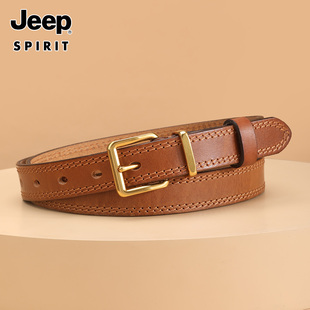 JEEP皮带女士款真皮ins风简约时尚百搭 棕色腰带女装饰配牛仔裤带
