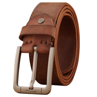 JEEP吉普针扣腰带真皮裤带头层手工纯牛皮皮带男士复古中青年休闲