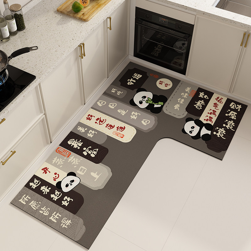 厨房地垫防滑防油可擦免洗耐脏7字型转角边地毯L型熊猫脚垫硅藻泥