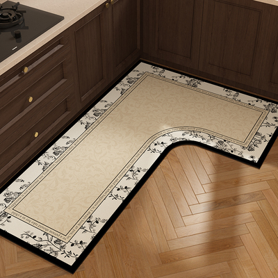 L型厨房地垫防滑防油可擦免洗复古法式7字型转角边地毯耐脏硅藻泥