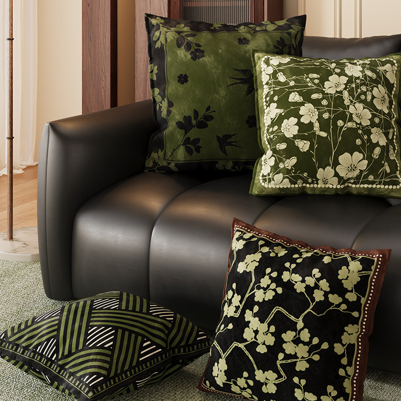 绿色中古风荷兰绒抱枕高级感