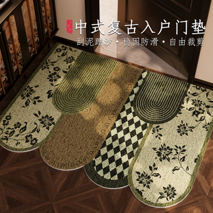 入户复古风丝圈地垫门外进门中古风高级感玄关防滑绿色门口蹭脚垫