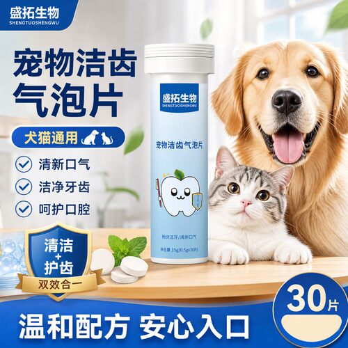 盛拓生物宠物洁齿气泡片猫咪口腔清洁补水去口臭狗狗牙齿护理洁齿