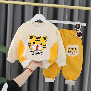 女寶寶春裝 男女童裝 衣服春秋款 兒童卡通老虎衛(wèi)衣洋氣套裝 兩件套