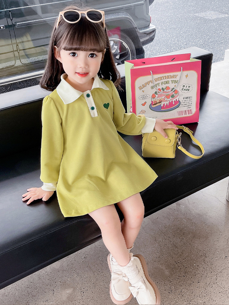 女童连衣裙春秋季新款洋气儿童秋季女宝宝长袖秋装POLO领公主裙子