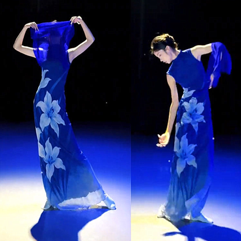 烟花易冷舞蹈长裙 跳舞纱裙古典舞中国舞胶州秧歌连衣裙 优雅气质