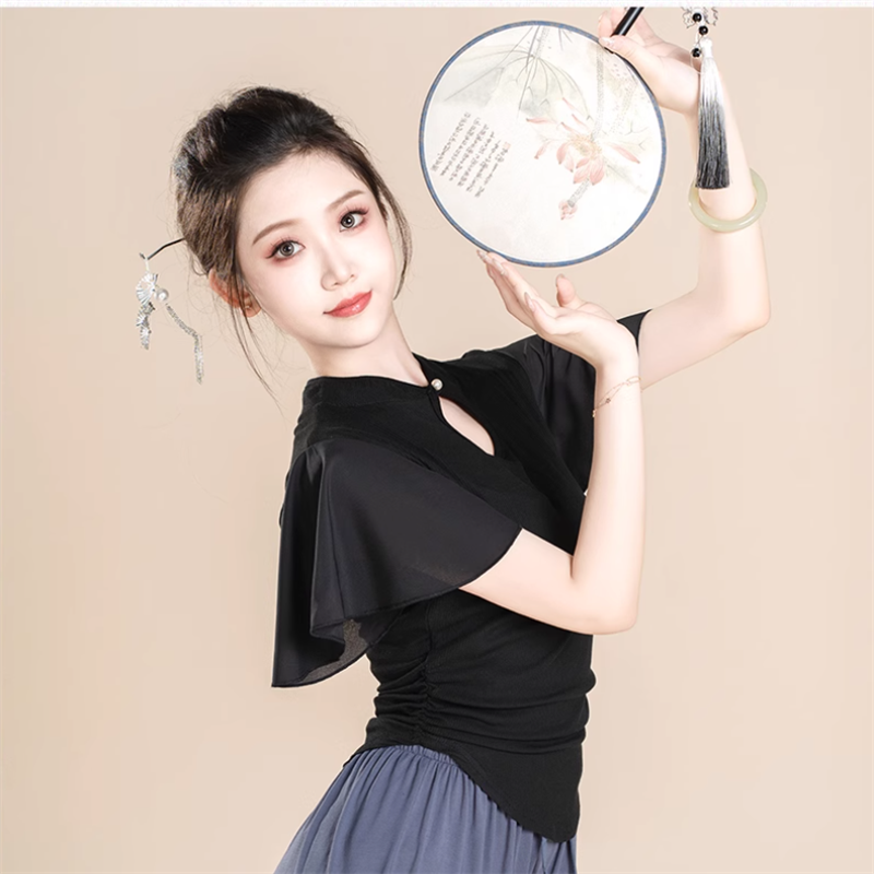 2024古典舞蹈新中式旗袍领小飞袖上衣身韵中国舞现代舞集训练功服