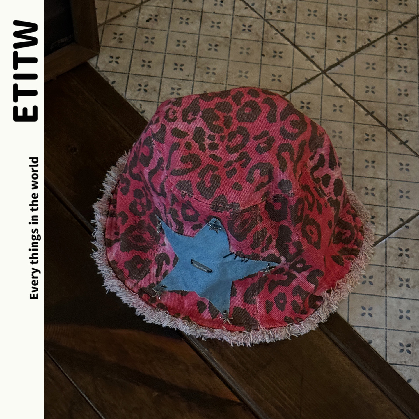 豹纹水桶帽大头围显脸小渔夫帽