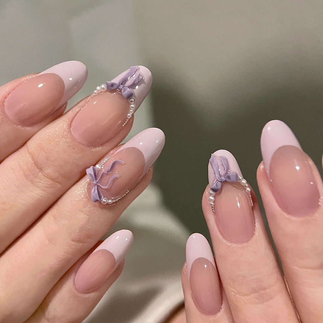手工定制成品穿戴甲手工美甲香芋色新款显白光疗假指甲贴片孕妇