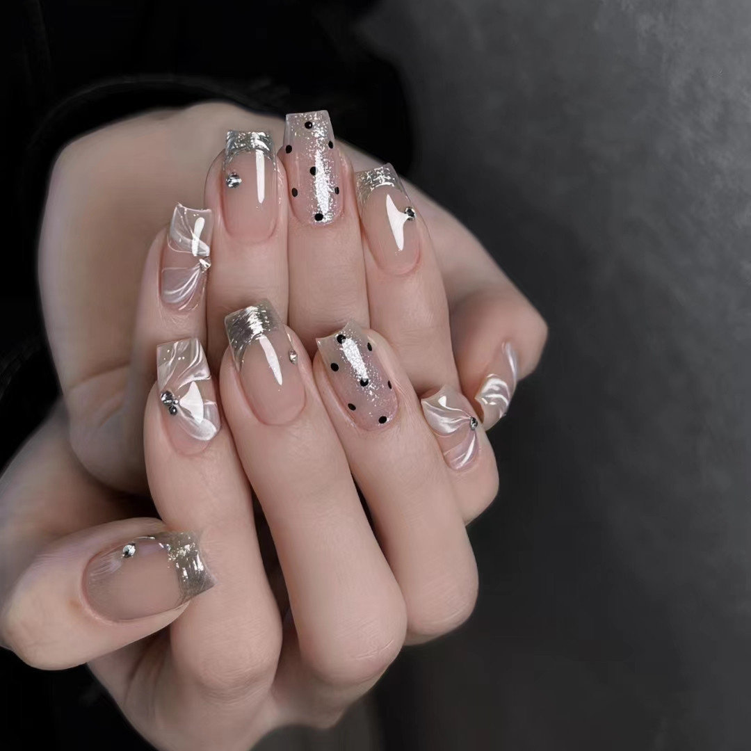 穿戴假指甲贴片手工定制成品美甲网红甜酷波点拉花美甲可拆卸孕妇