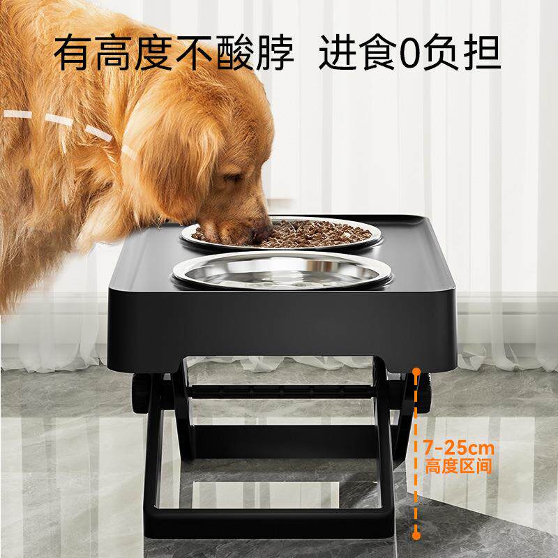 架跨境外贸大狗不脚锈高狗碗2308SPBL大型犬金毛高双碗狗盆可调钢