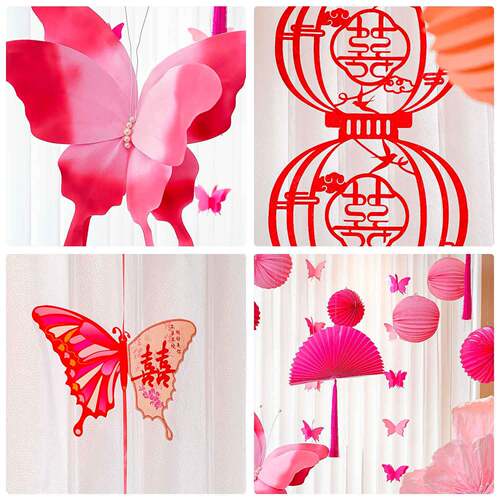 婚房装饰蜂窝球纸笼拉花婚房装饰结卧婚新房客厅主婚房布置订礼背