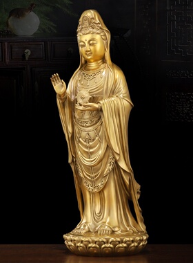 黄铜南海观音菩萨佛像家居佛堂家用供奉神像送子观音供佛金属摆件