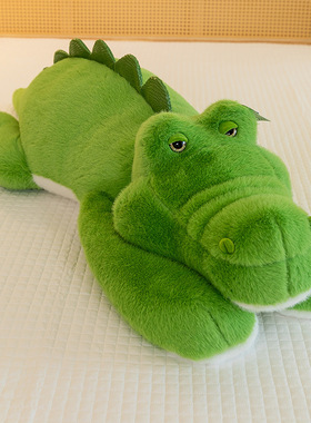 卡通趴款绿色鳄鱼毛绒玩具男孩睡觉抱枕床头靠枕家居摆件礼物批发