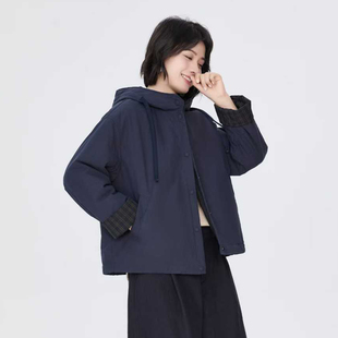 保暖柔软不臃肿森系冬款 落肩羊绒服 厚衣 拼接设计休闲短款 可机洗