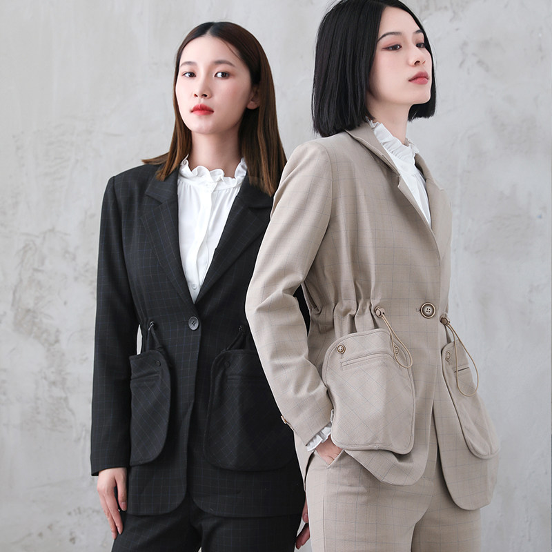 高品质休闲西服外套Viimiilii原创设计职场套装上衣女格子西装