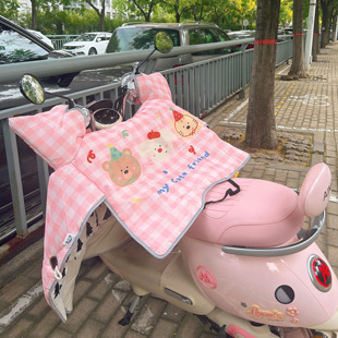 电动车挡风被冬季 加绒加厚防水粉色小熊雅迪爱玛通用摩托车防风罩