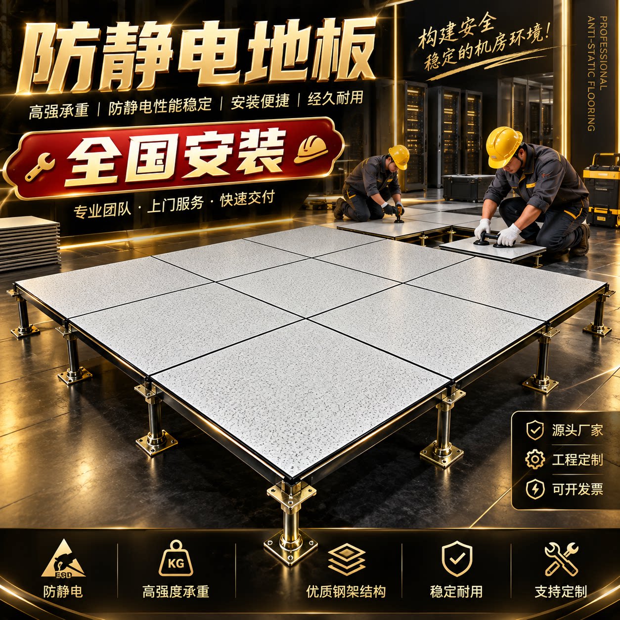 全钢PVC架空防静电地板机房活动陶瓷面抗静电地板600x600网络地板