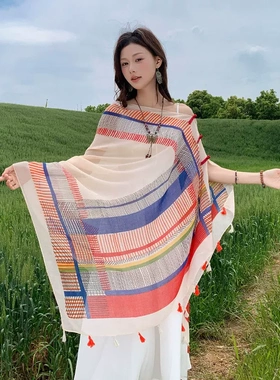 民族风印花披肩女新款春秋百搭