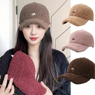 帽子女款2025新款秋冬款小狐狸刺绣羊羔毛加绒加厚保暖宽檐鸭舌帽