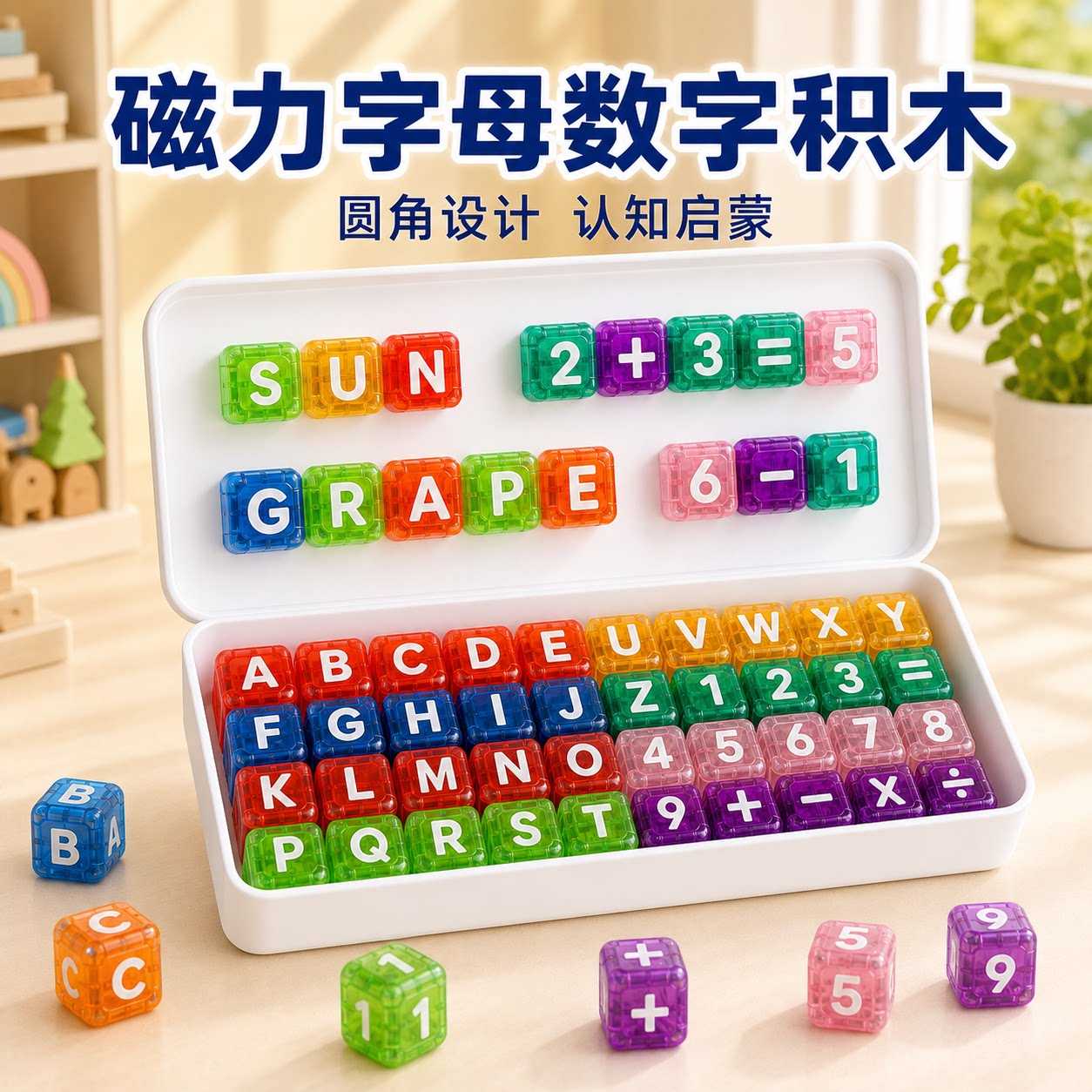 可携式迷你字母数字磁力圆角积木