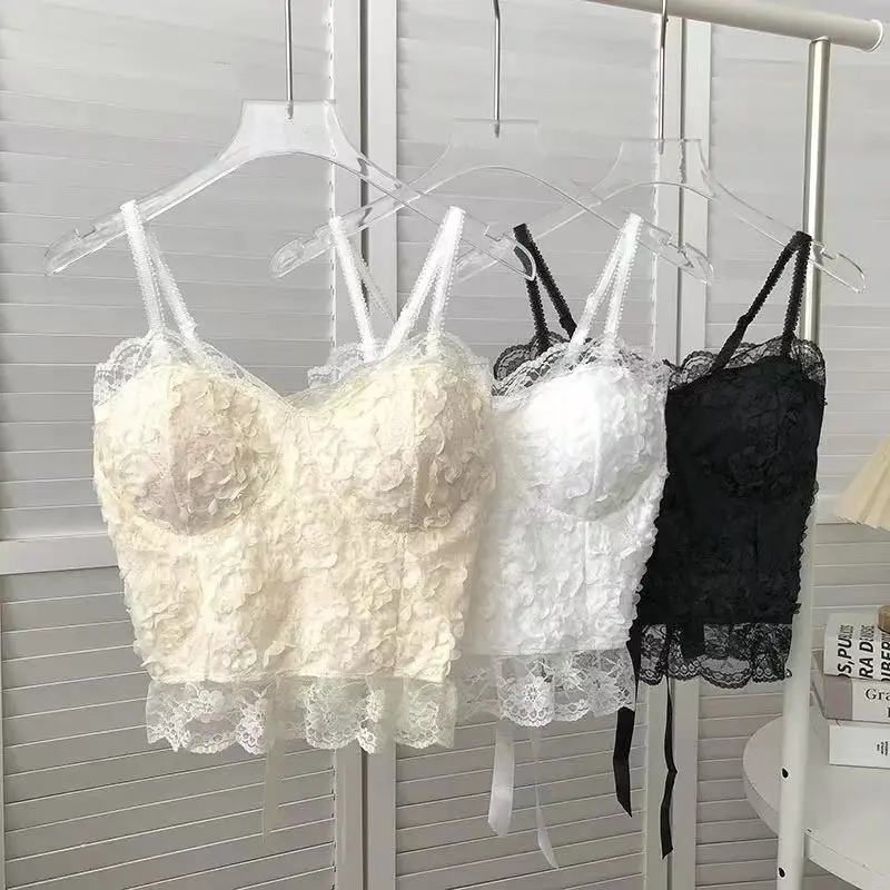 纯欲白色蕾丝拼接吊带背心女内搭
