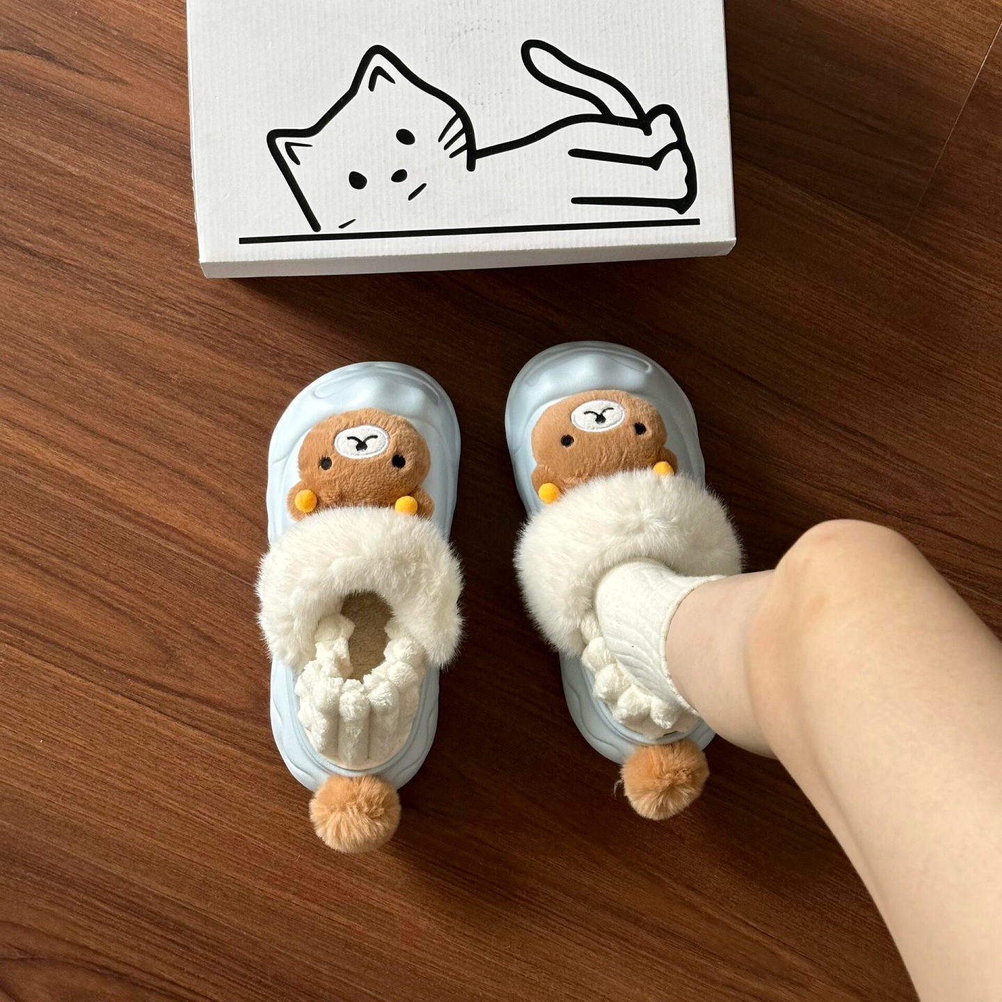 轻松熊棉拖鞋女2025新款冬季外穿保暖鞋厚底防水防滑可爱加绒拖鞋