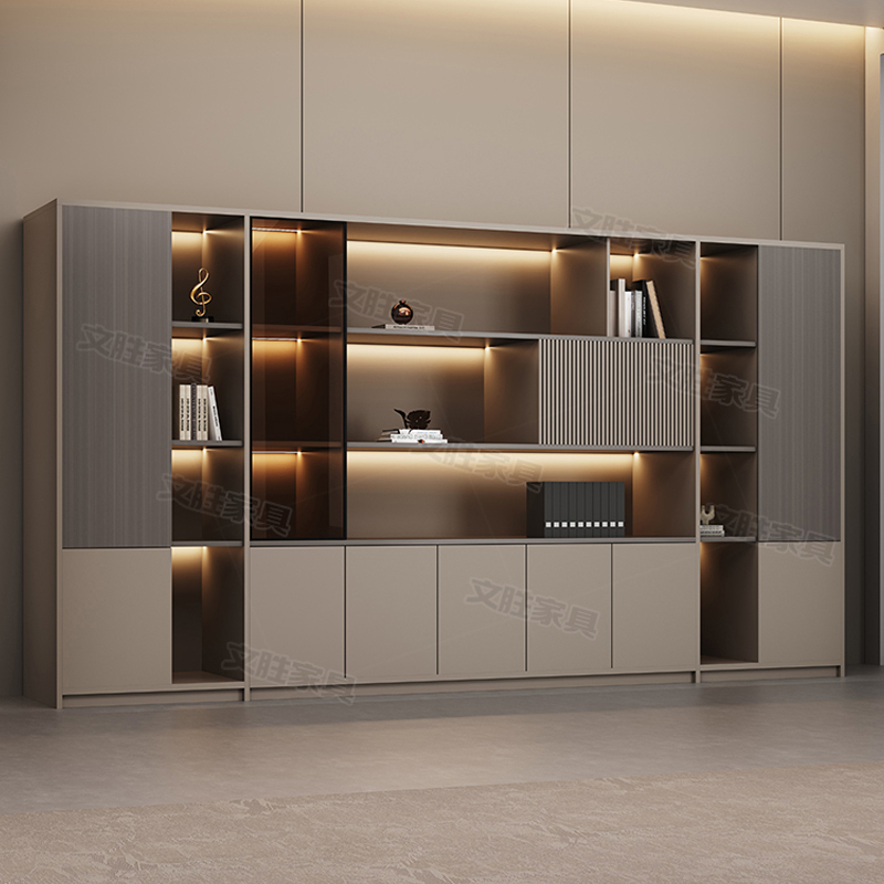 老板办公室背景柜木质资料柜储物柜靠墙书柜文件柜落地高柜子带锁