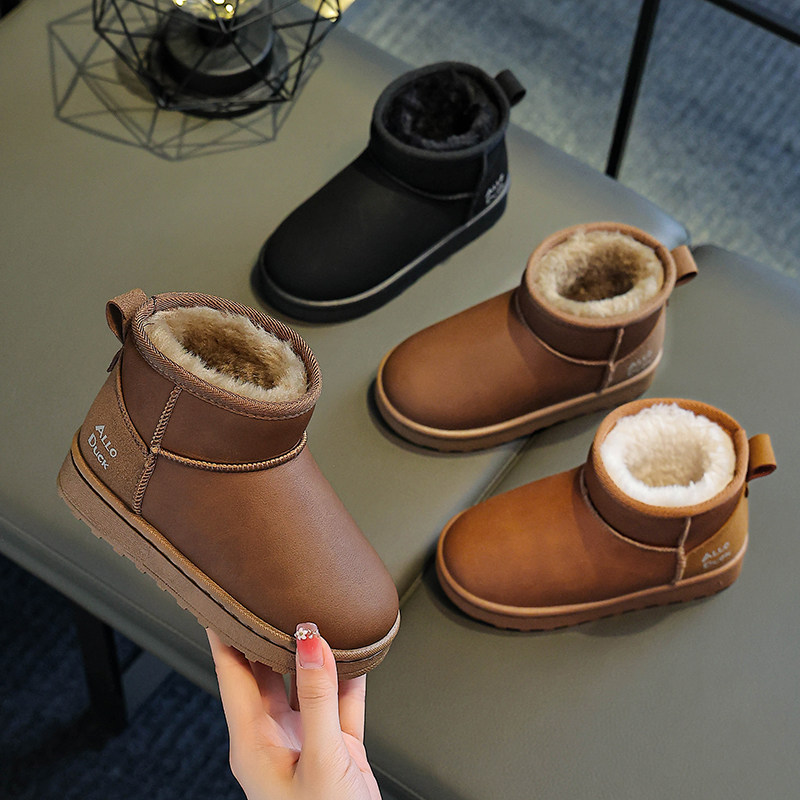 冬季新款儿童雪地靴防水时尚短靴子加绒保暖棉鞋男童女童小孩防滑