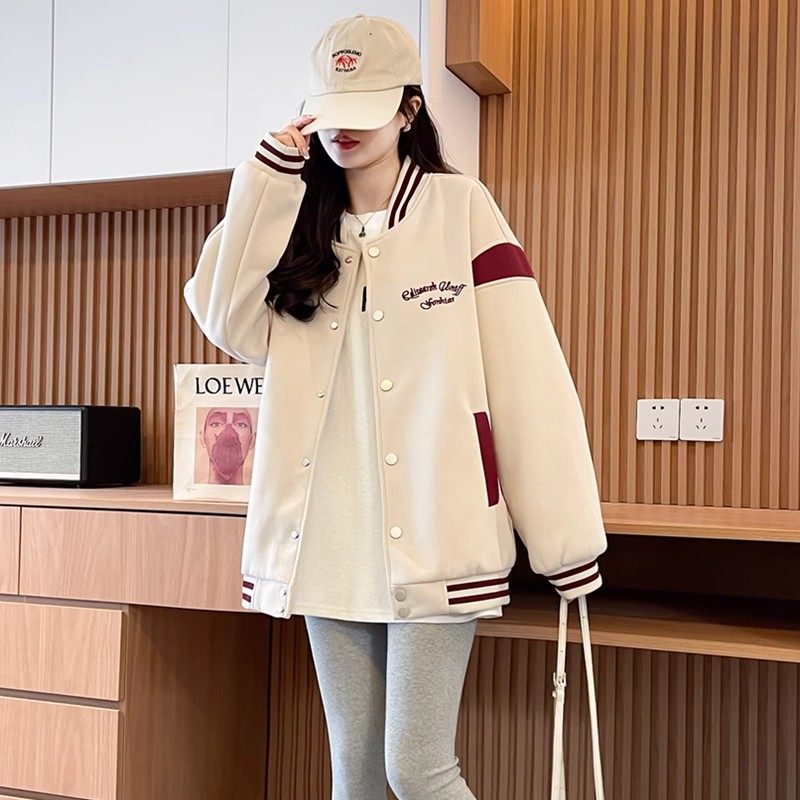 美式刺绣拼接棒球服外套女春秋宽松夹克新款初高中学生学院风上衣