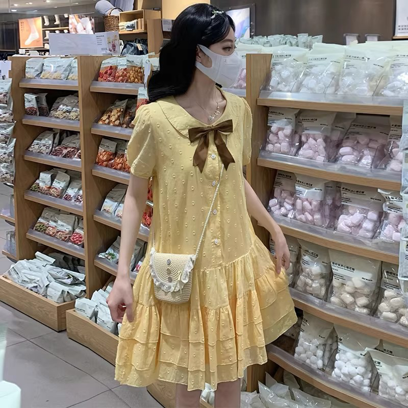 甜美复古波点连衣裙少女夏装2026新款初高中学生系腰带显瘦公主裙