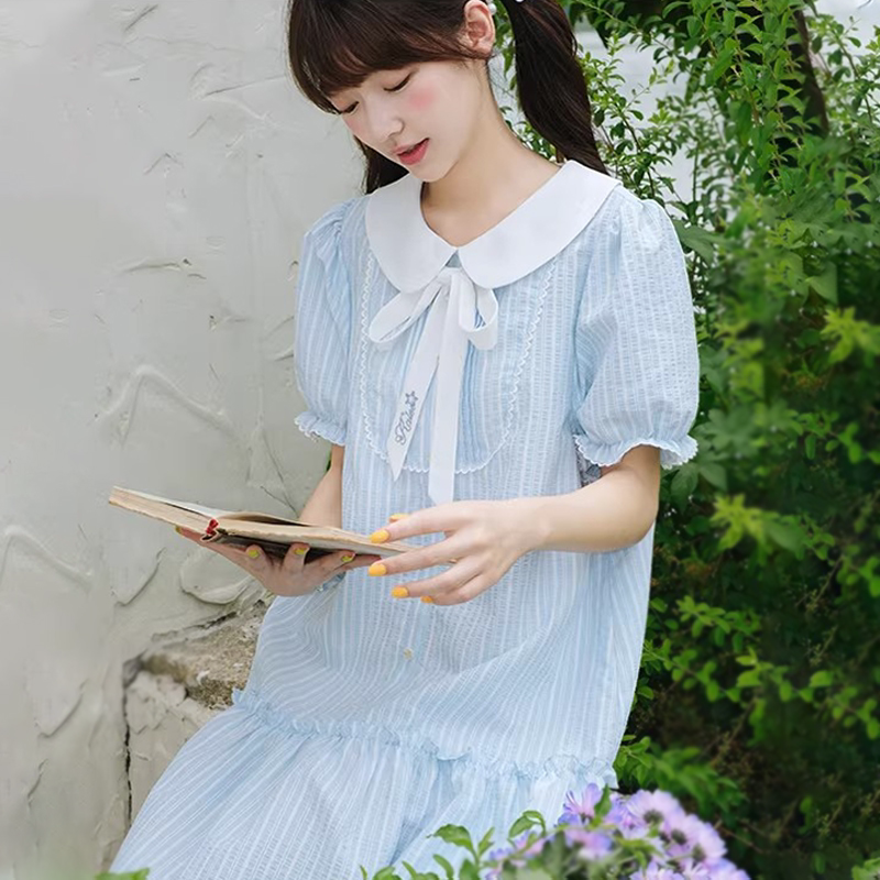 甜美复古波点连衣裙少女夏装2026新款初高中学生系腰带显瘦公主裙