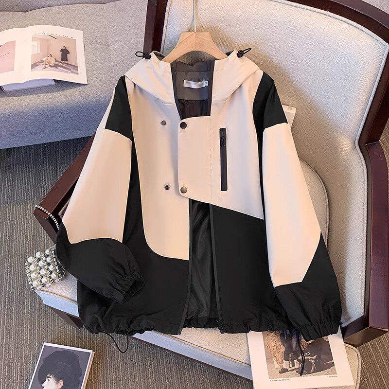 撞色冲锋衣外套女春秋2026新款设计感oversize宽松工装夹克上衣潮