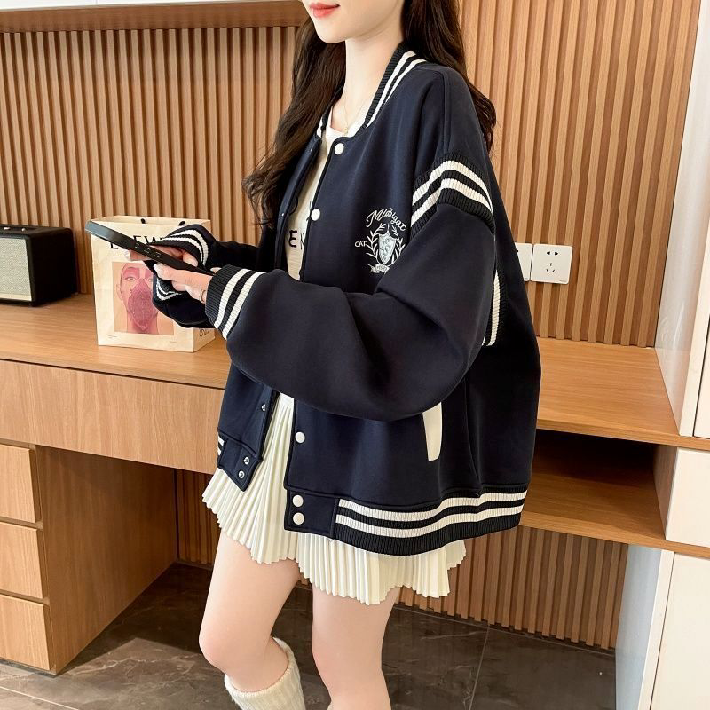 美式复古学院风棒球服外套女春秋2026新款高级感宽松刺绣夹克上衣