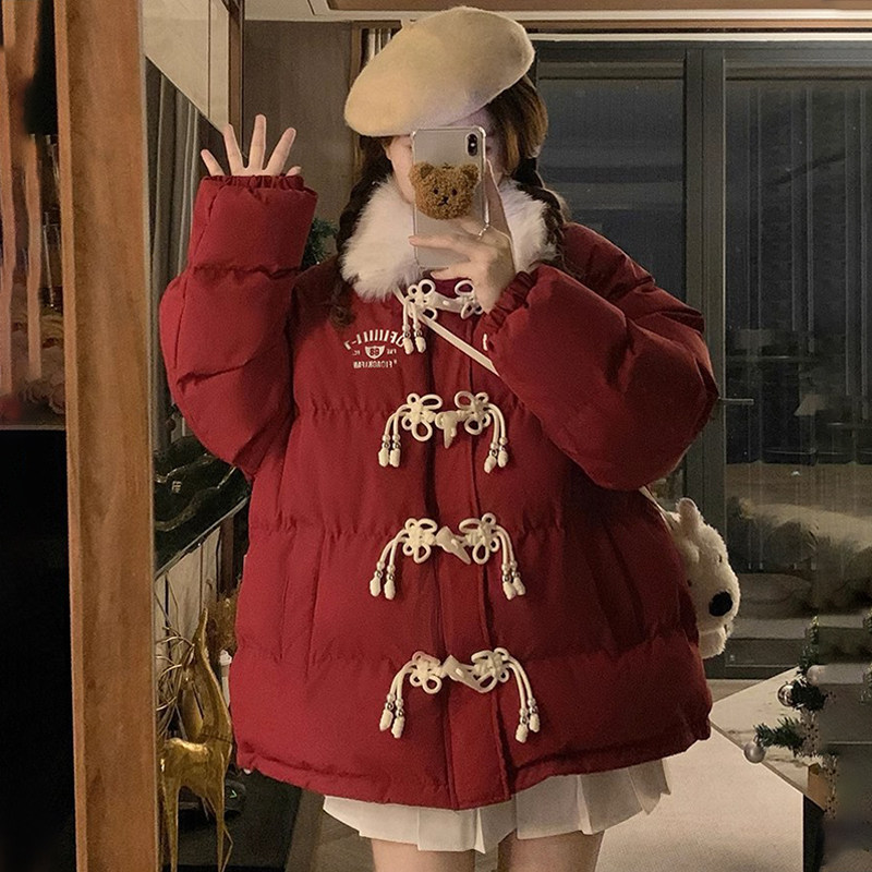 设计感牛角扣加厚棉服外套女冬季韩系学院风休闲情侣保暖棉衣棉袄