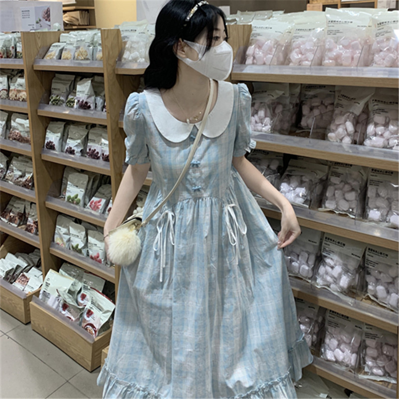 少女超仙高级感连衣裙夏季12到15岁初高中生18娃娃领甜美过膝长裙