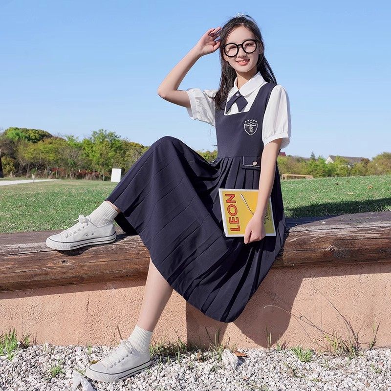 少女学院风JK套装裙2026夏装新款背带裙初中高中生连衣裙表演班服