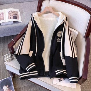 连帽羊羔毛棒球服女秋冬季加绒加厚外套2025新款宽松爆款学生棉服