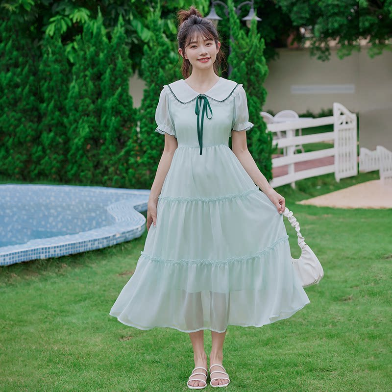 少女时尚连衣裙初中学生夏季新款高中女生夏季女大童15岁甜美仙女