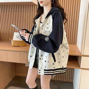 少女学院风刺绣拼色连帽外套春秋季新款初高中学生百搭洋气棒球服