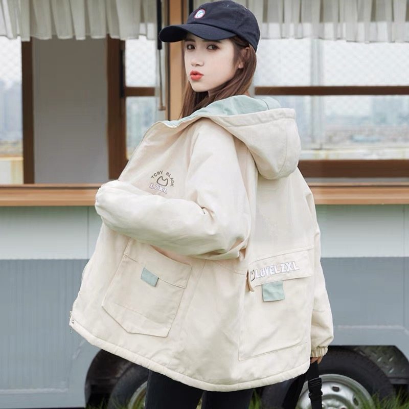 少女秋冬2026新款潮流高中学生韩版宽松休闲冬季工装加绒加厚棉服